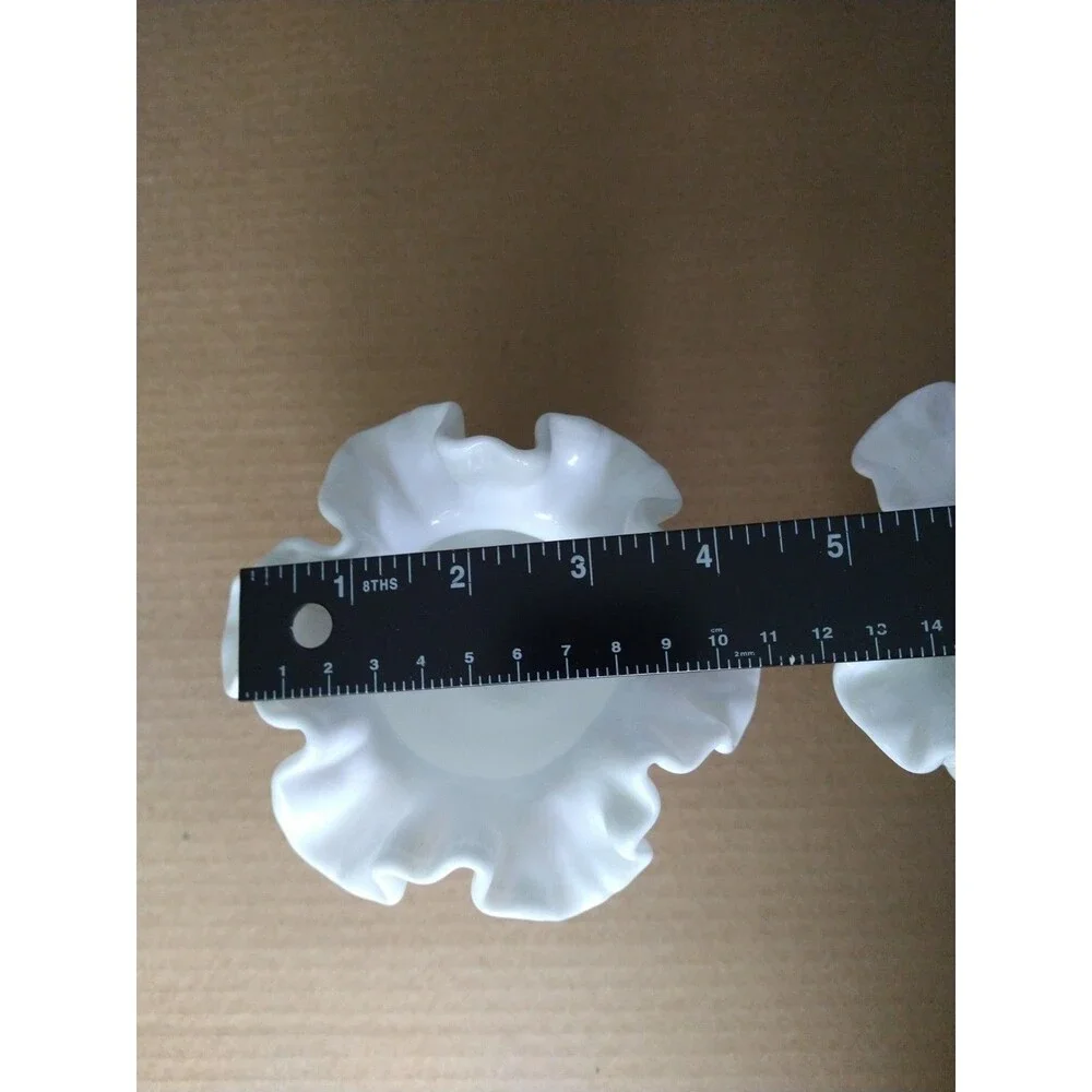 Set of 2 Fenton Milk Glass White Hobnail Ruffled Edge Small Bowl Vases Opaque